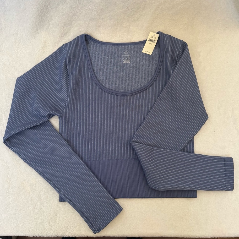 Offline by Aerie Ribbed Long Sleeve CropTop in Blue